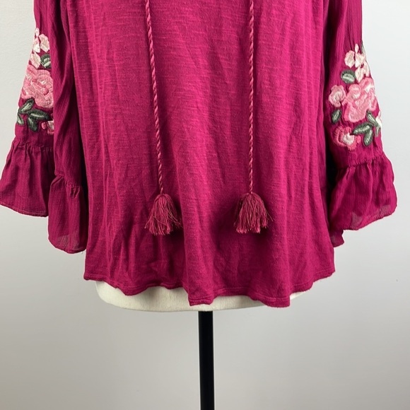 Vintage America Blues Blouse SZ M Floral Flare Sleeves Flowy and Comfortable - Picture 3 of 13